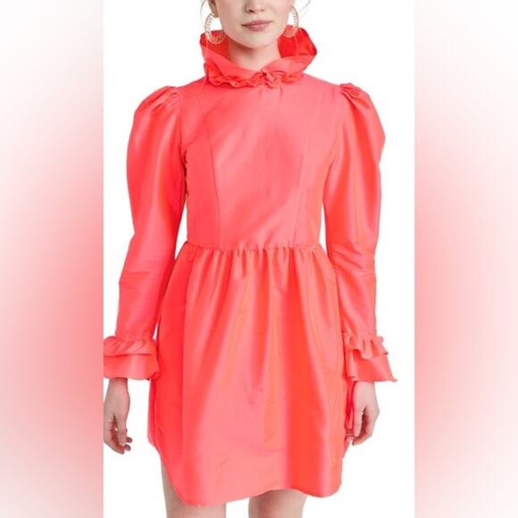 Batsheva Neon Pink Mini Long Sleeve Dress Size 6 Retails $400 - Picture 2 of 7
